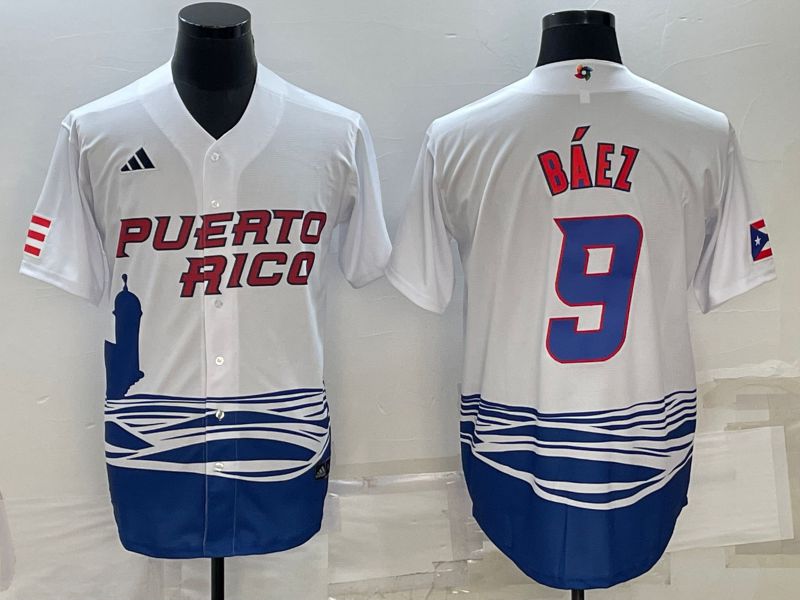 Men 2023 World Cub #9 Baez White MLB Jersey6->more jerseys->MLB Jersey